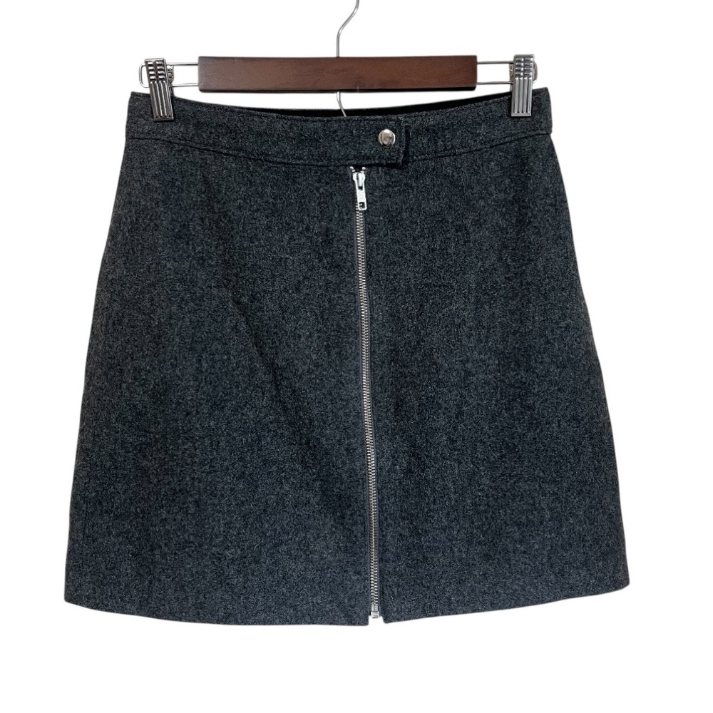 Madewell Wool Blend ‘Studio’ Zip Front A- Line Mini Skirt Grey Size 0
